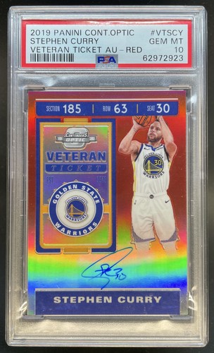2019-20 Contenders Optic Stephen Curry Veteran Ticket Red Auto #/25 PSA 10