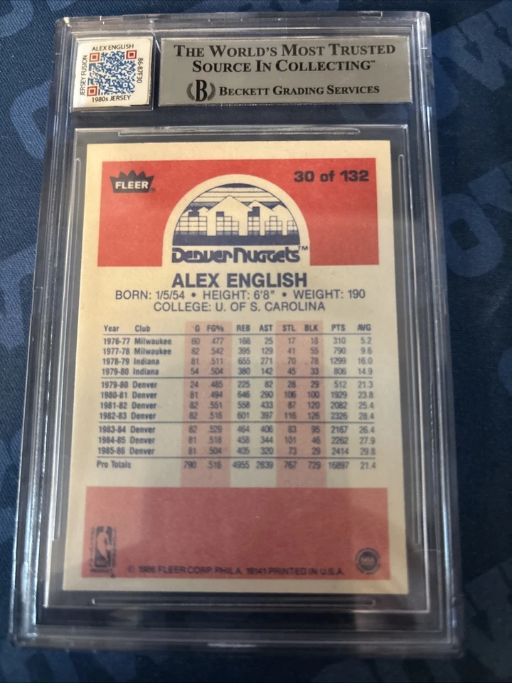 1986 FLEER BASKETBALL #30 ALEX ENGLISH JERSEY FUSION BGS 9 Slight Crack 1228 - Изображение 2 из 3