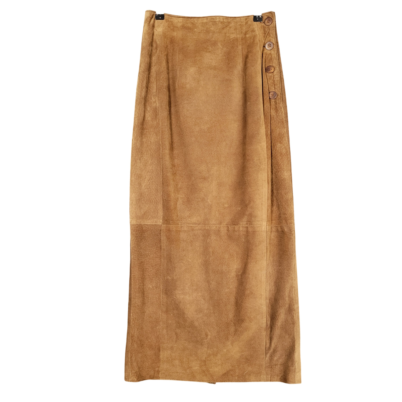 Vintage ANN TAYLOR Brown Leather Patchwork Slit Pencil Midi Skirt 80s 90s SIZE 2