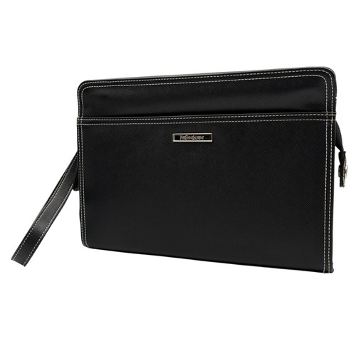 YVES SAINT LAURENT Clutch bag Saffiano Leather Black Authentic From Japan