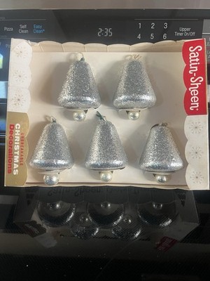 Rare Vintage Satin Sheen Silver Bell Ornaments