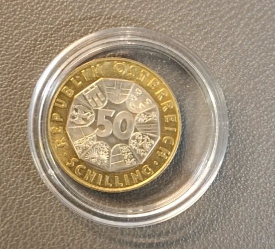50 ÖS, Die letzte 50-Schilling-Münze, "Die Ära des Schillings" in Kapsel