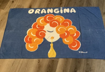 Vintage ORANGINA Soda Drink Beach Pool Towel Villemot Art Design - Image 1 of 4