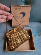 Vintage Whiting and Davis Art Deco Gold Metal Mesh Bag Purse USA In Box
