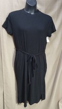 Time And Tru, Knit Midi Dress, Womens Sz Large 12-14 Black Belted With Pockets