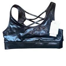 Active Girls Black Criss Cross Back Shiny Athletic Sports Bra Size 30 NWT