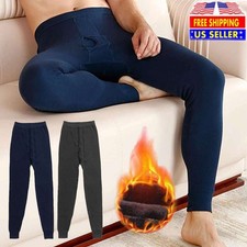 Mens Winter Fleece Lined Elastic Warm Thermal Long Johns Legging Underwear Pants