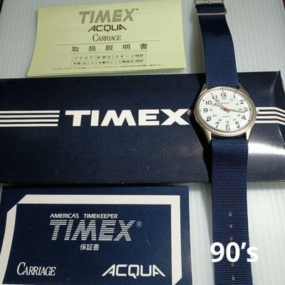 TIMEX ACQUA Carriage Wristwatch Navy Nylon Strap Quartz Vintage 90s