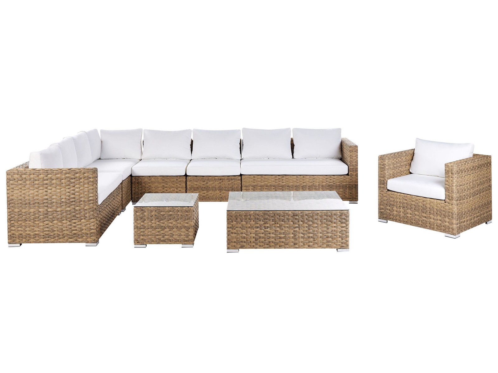 Set da giardino 8 posti in rattan color marrone chiaro lato destro XXL