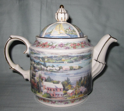 Vtg Sadler Lyric 2 cup porcelain teapot, Salt Kettle View, Hamilton Bermuda