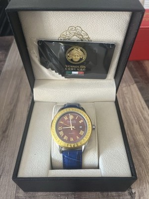 Versatilis Couture Unisex Wristwatch Blue Strap Gold Bezel Blue Dial with Box