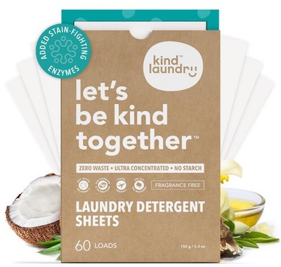 Kind Laundry Detergent Sheets w/ Stain-Fighting Enzymes - Plant Powered, Eco-Fri