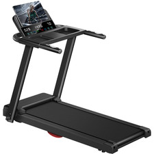 3.0HP Brushless Foldable Home Treadmill 300LB Capacity HR Monitor Dual Sho