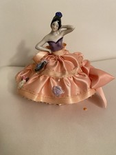 Demi figurine Ancienne Art Deco en céramique robe rose orangée 