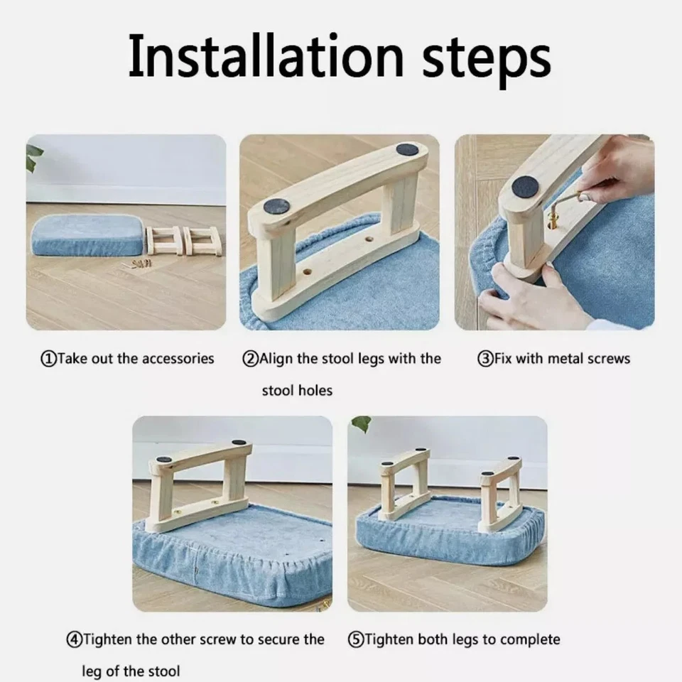 Small Foot Stool, Fabric Footstool with Wooden Legs, Footrest Stools Grey - Image 3 of 4