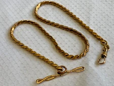 Vtg Pocket Watch Fob Vest Chain 15" Copper Chain Gold Filled Fob & T-Bar