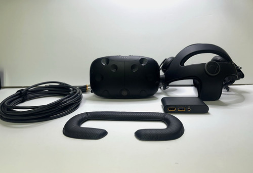HTC Vive VR Headset W/ Deluxe Audio Strap, Link Box, Cables, New Face Pad