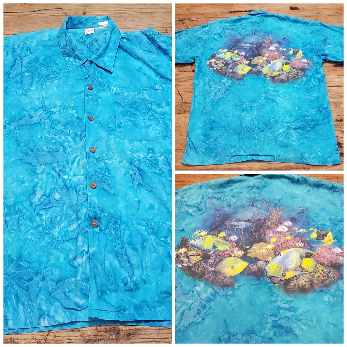Vintage Hawaiian Shirt Men Private Stock Shark Fish All Overback Print Size Xl