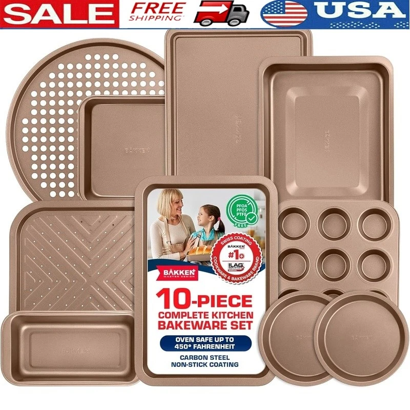 10-Piece Nonstick Bakeware Set Carbon Steel Oven Safe Stackable Cooking Pans New
