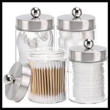 Set of 4 Elegant Glass Apothecary Jars with Metal Lids - 10oz Bathroom Storage