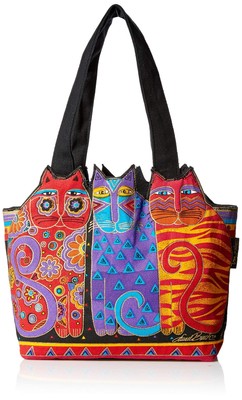 Laurel Burch Medium Canvas Tote Zipper Top Satchel in Red Orange Blue for Women