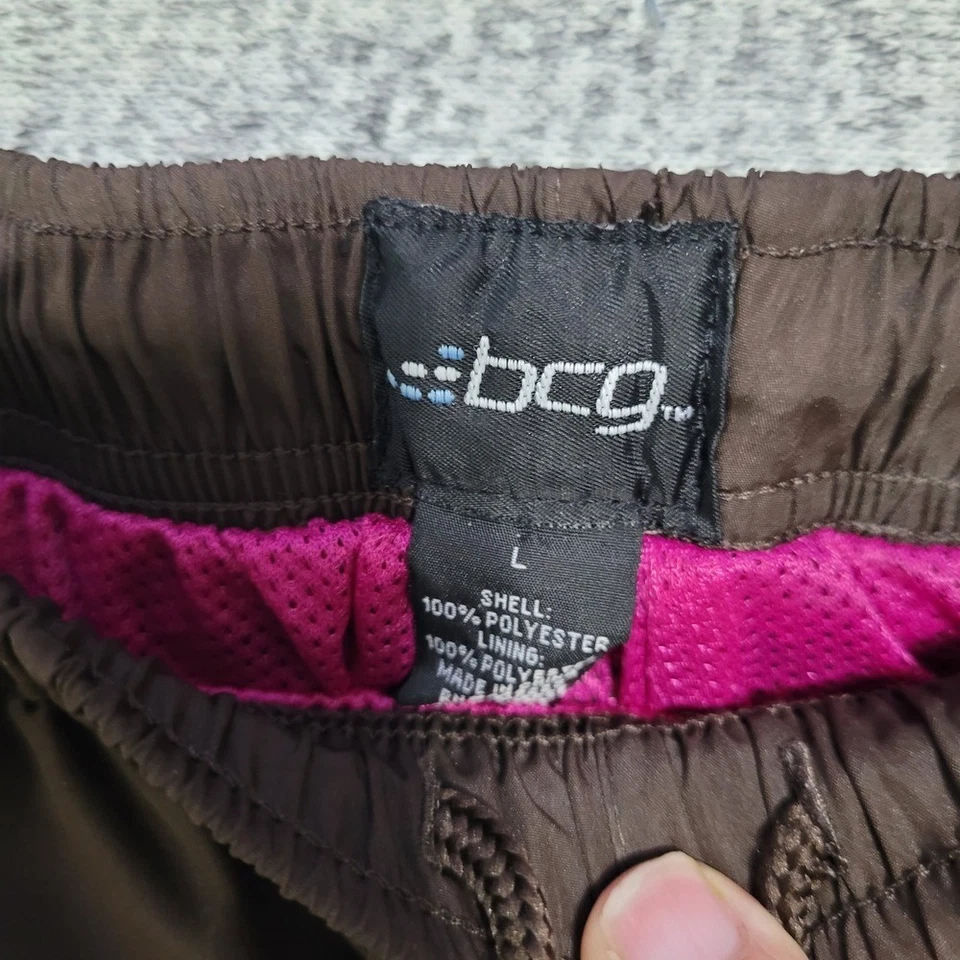 BCG Track Pants Brown Pink Stripe Zip Ankle Athletic Warm Up Pants L Yoga Wear - Image 2 of 4