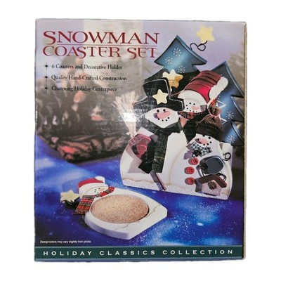 X6 Schneemann Untersetzer Set und Halter, Holiday Classics Collection Vintage Retro 