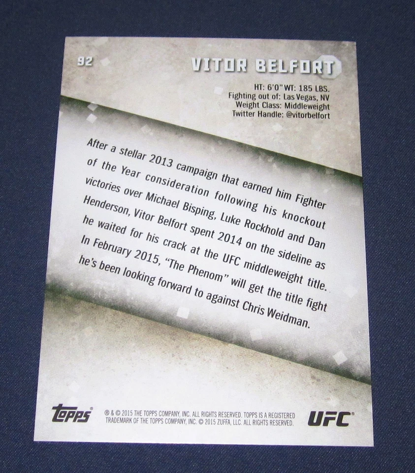 2015 Vitor Belfort Topps UFC Ruby #6/8 Red SSP vs Dan Henderson Phenom Pride - Image 3 of 3