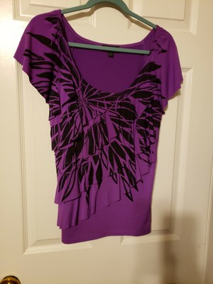 AB Studios M Womens Purple with Black print Tiered Pullover Top Amy Byer mint
