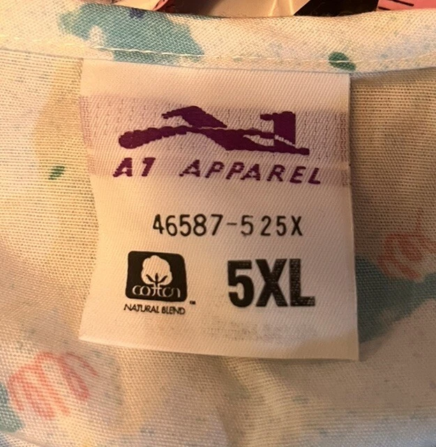 Women’s A1 APPAREL 46587-525X Flowered Blue Scrub Top Plus Size 5XL - Image 4 of 4