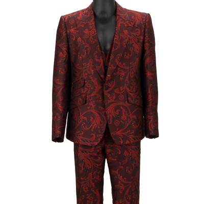 DOLCE & GABBANA SICILIA Barock Jacquard Anzug Weste Sakko Schwarz Rot 12708