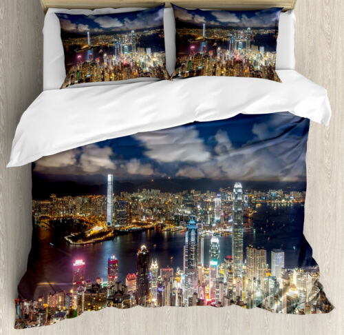Landschaft Bettwäsche Set Nachtansicht Hong Kong - Bild 1 von 8