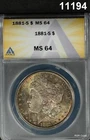 1881 S MORGAN SILVER DOLLAR ANACS CERTIFIED MS64 BLUE, GOLD 2 SIDED WOW #11194