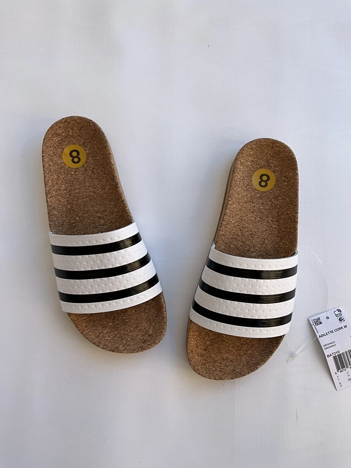 Adidas BA7210 scivoli plantare donna Adilette in sughero nero bianco taglia 8