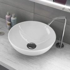 Ogomondo Lavabo Da Appoggio Ceramica Bianco Tondo Lavandino 41,5x41,5x13,5 Cm