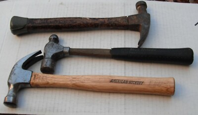 Three Vintage Hammers with Wood Handles.....2-Claw and 1-Ball Peen...old er