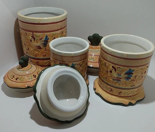 Set of 3 Bella Casa by Ganz Ceramic Chicken/Rooster Canisters w/Lids - Picture 7 of 9