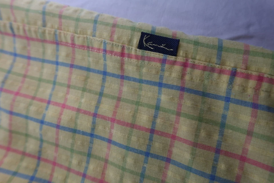 Camisa Kani Botón Dorado Para Hombre XL Amarillo Verde Cuadros Puño Francés De Colección Foto 4 de 4