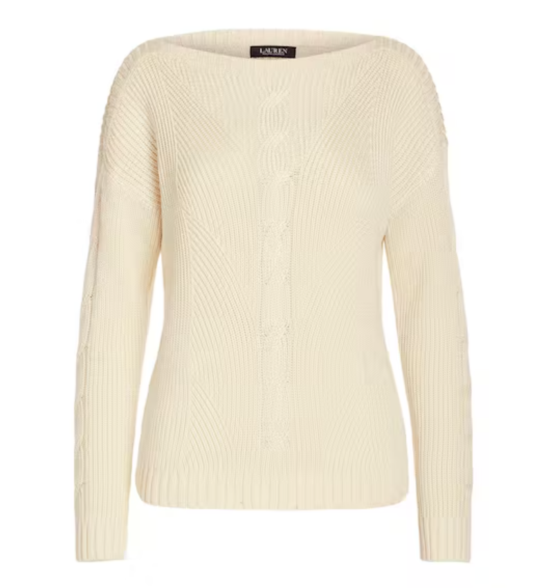 LAUREN RALPH LAUREN CABLE-KNIT COTTON-BLEND WOMEN'S SZ. M Boatneck