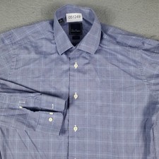 David Donahue Shirt Mens Size 15 Blue Plaid Dress Button Up Long Sleeve