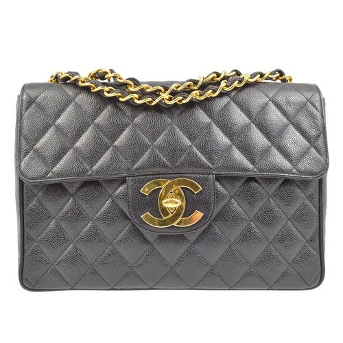 Chanel Black Calfskin Jumbo Classic Flap Shoulder Bag 140863