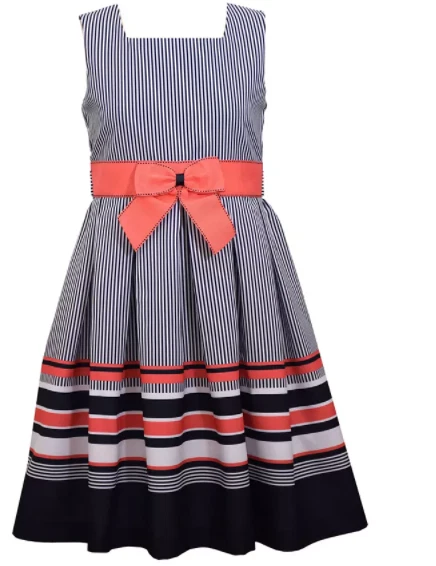 Bonnie Jean Little Girls Sleeveless Border Stripe Dress