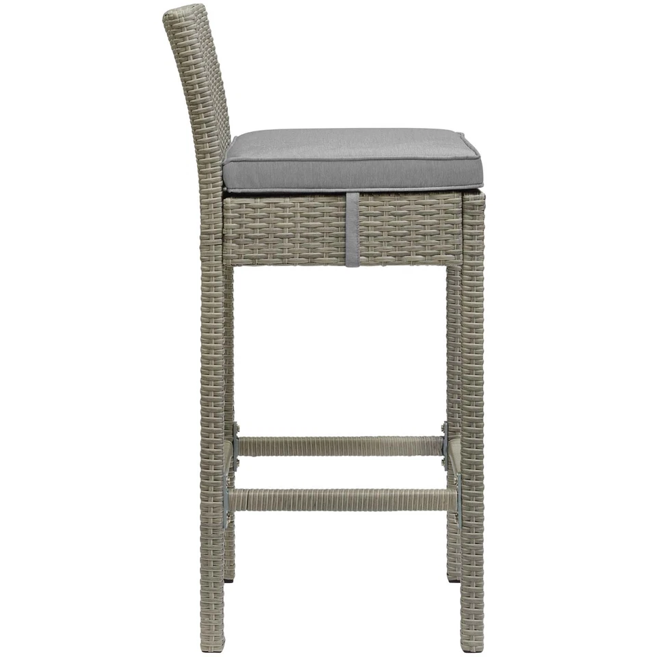 Modway Conduit Bar Stool Outdoor Patio Wicker Rattan Set of 2 in Light Gray Gray - Image 3 of 4