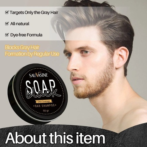 4X Men's Grey Coverage Bar Shampoo Hair Darkening Black Soap for Grey Hair Cover - Picture 5 of 16