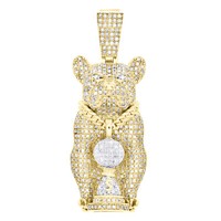 "10K Gelbgold Rund Diamant Bulldog Hunderasse AnhäNger 1.65 \" Pflastern 1.27"