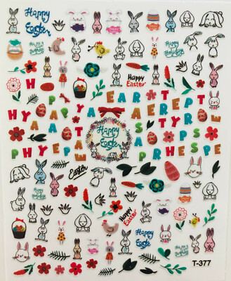 OSTERN Nail Art Nagel Sticker selbstklebend Tattoo Hase Ei Blume T-377-1626