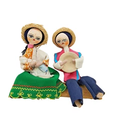 VTG 1980s Guatemala Couple Figurines Dolls In Traditional Clothing Handmade
