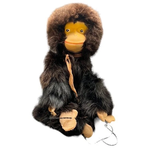 Monkey Puppet Marionette Brown Fur Vintage Toy Gorilla with Strings Japan 8"READ