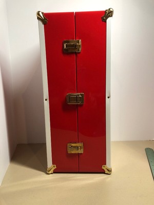 Vintage Red Metal Doll Trunk Wardrobe For Doll Less Than 18 Euc