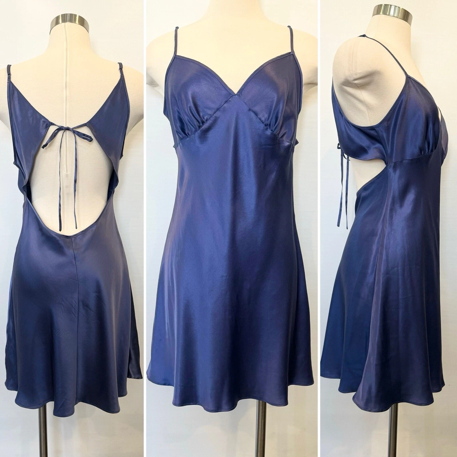 UNDERCOVER Y2K Victoria’s Secret 100% seta blu babydoll buco della serratura abito slip camicia M